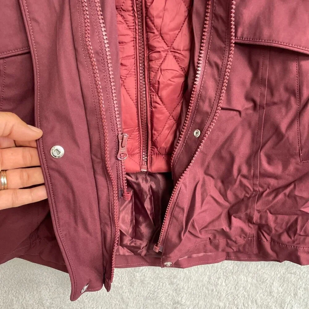 NWOT Lands' End 2 in 1 Jacket Women's S Burgundy Quilted Hooded Parka Coat
